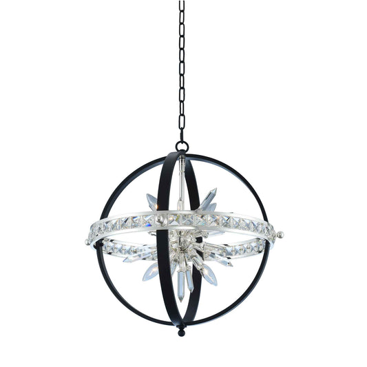 6 light 23 inch black silver chandelier