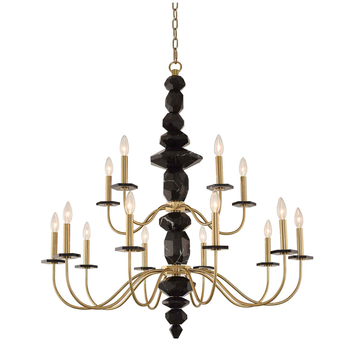 15 light 38 inch 2 tier brushed brass chandelier