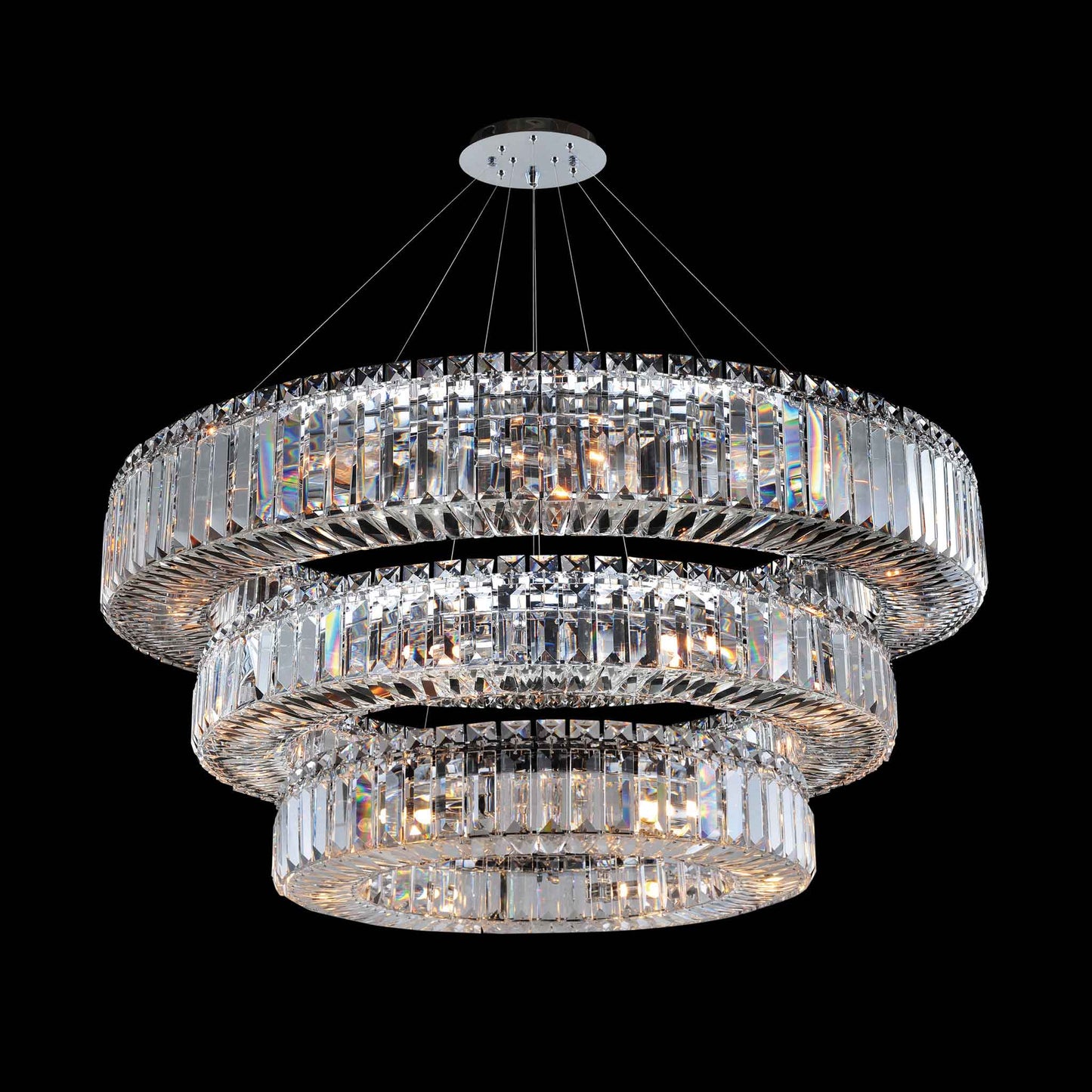 39 light 47 inch 3 tier chrome chandelier
