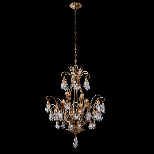 6 light 28 inch winter brass chandelier