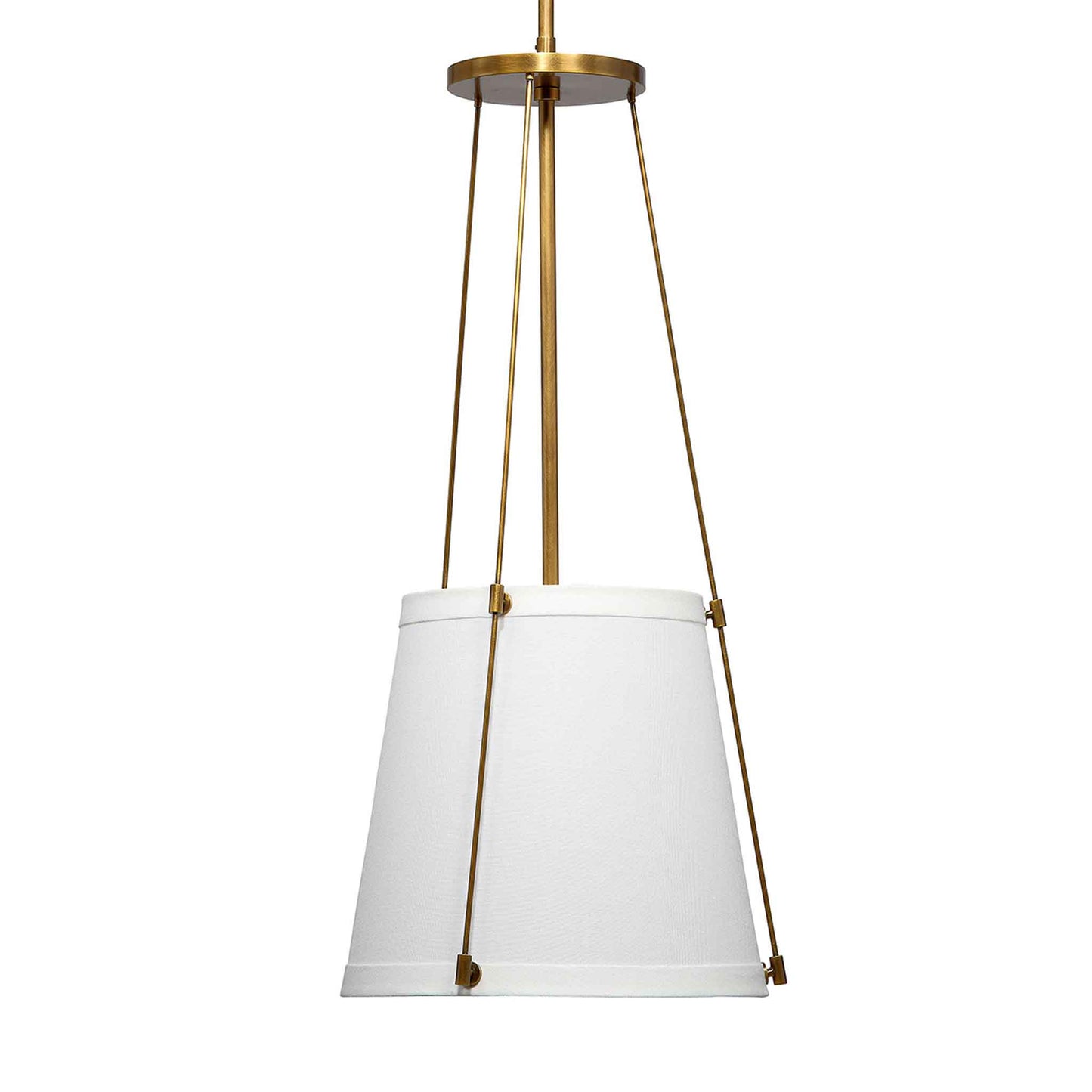 1 light 12 inch antique brass white linen pendant