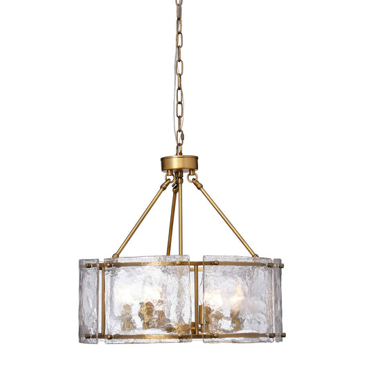 6 light 22 inch antique brass clear glass chandelier