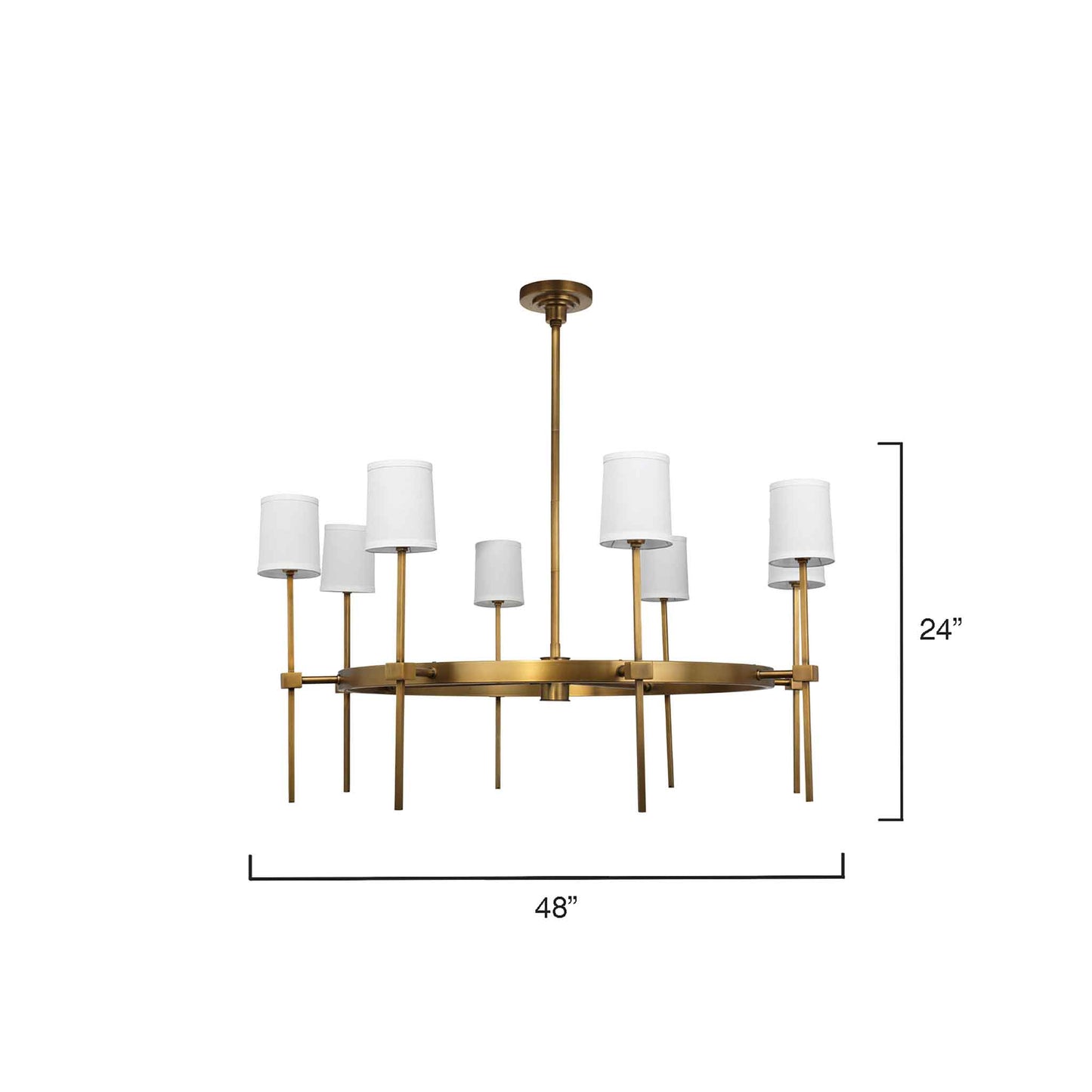 8 light 48 inch brass chandelier