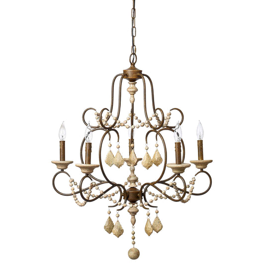 5 light 29 inch rust natural chandelier
