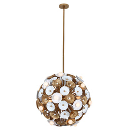 28 light 28 inch white and vintage brass orb pendant