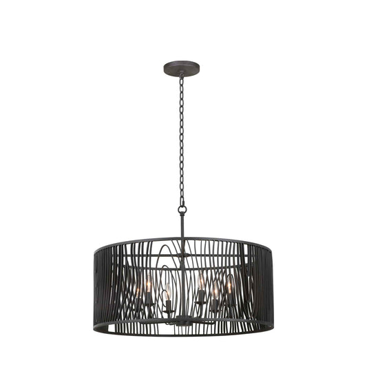 6 light 28 inch black iron pendant