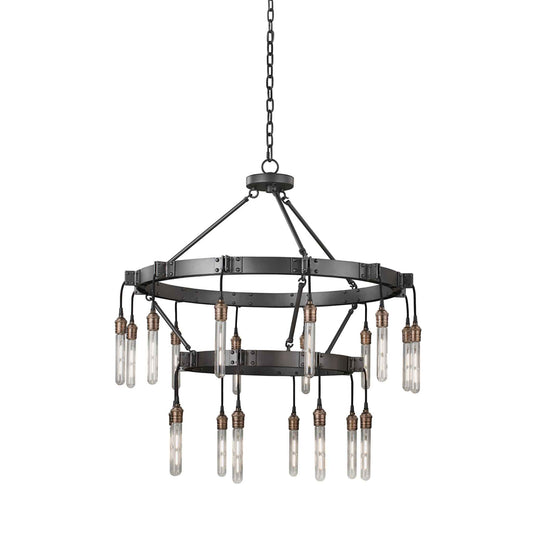 20 light 36 inch 2 tier matte gun metal chandelier