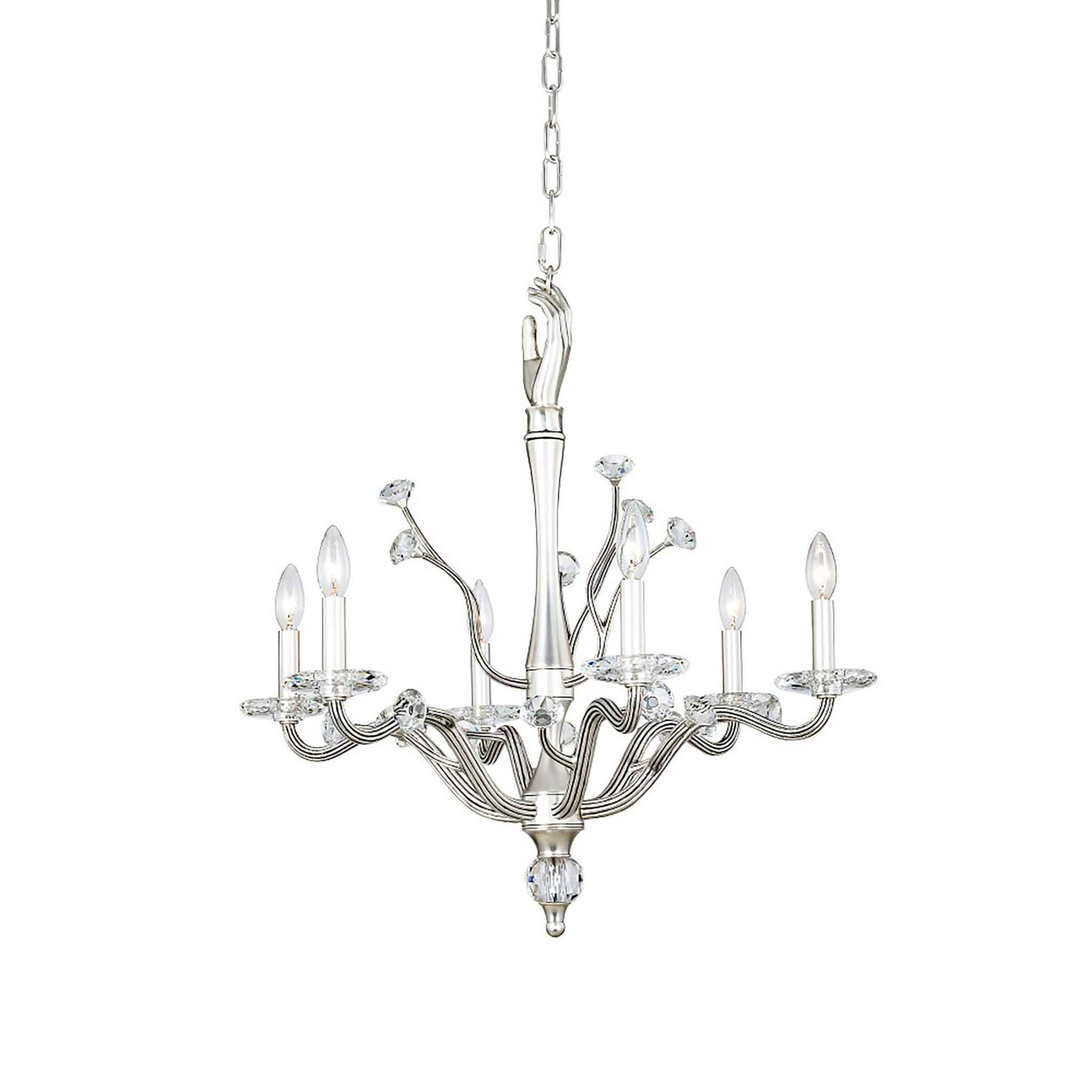 6 light 26 inch pewter chandelier