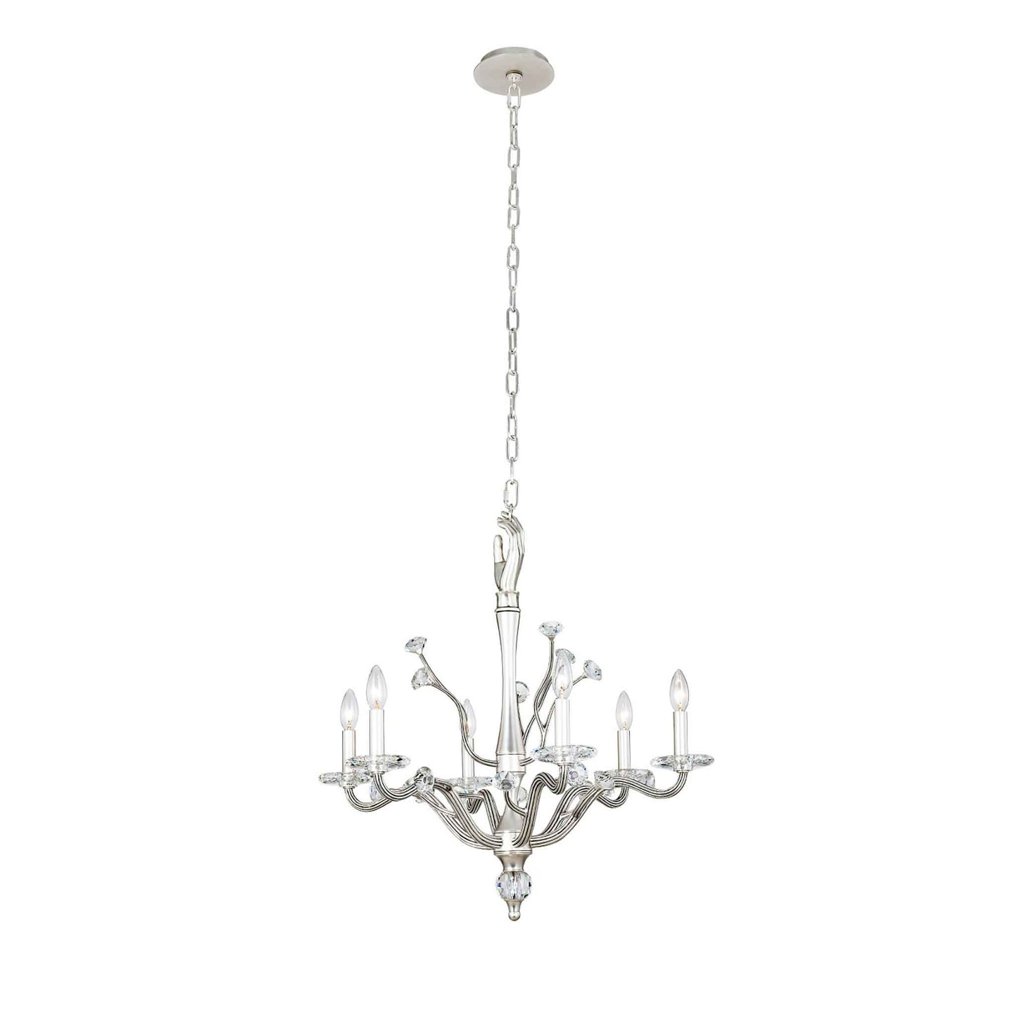 6 light 26 inch pewter chandelier