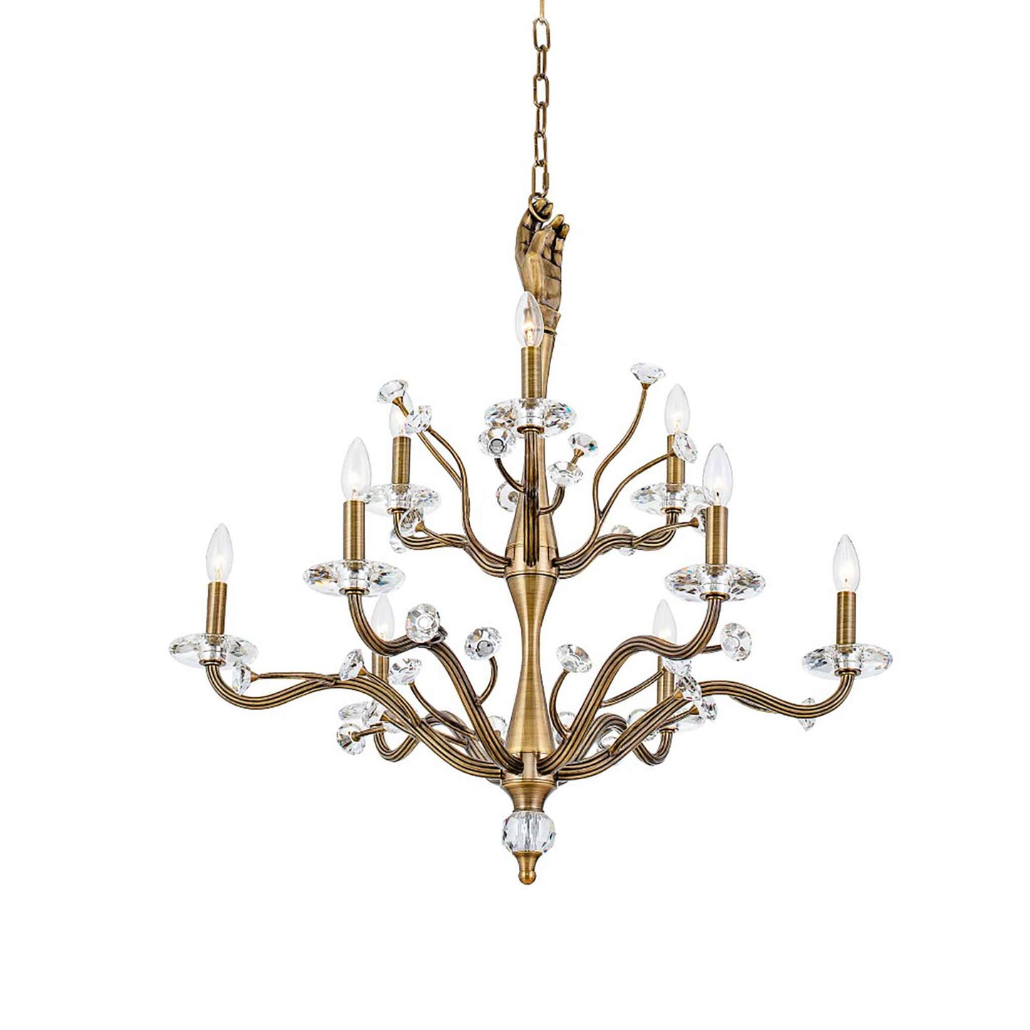 9 light 32 inch 2 tier historic brass chandelier