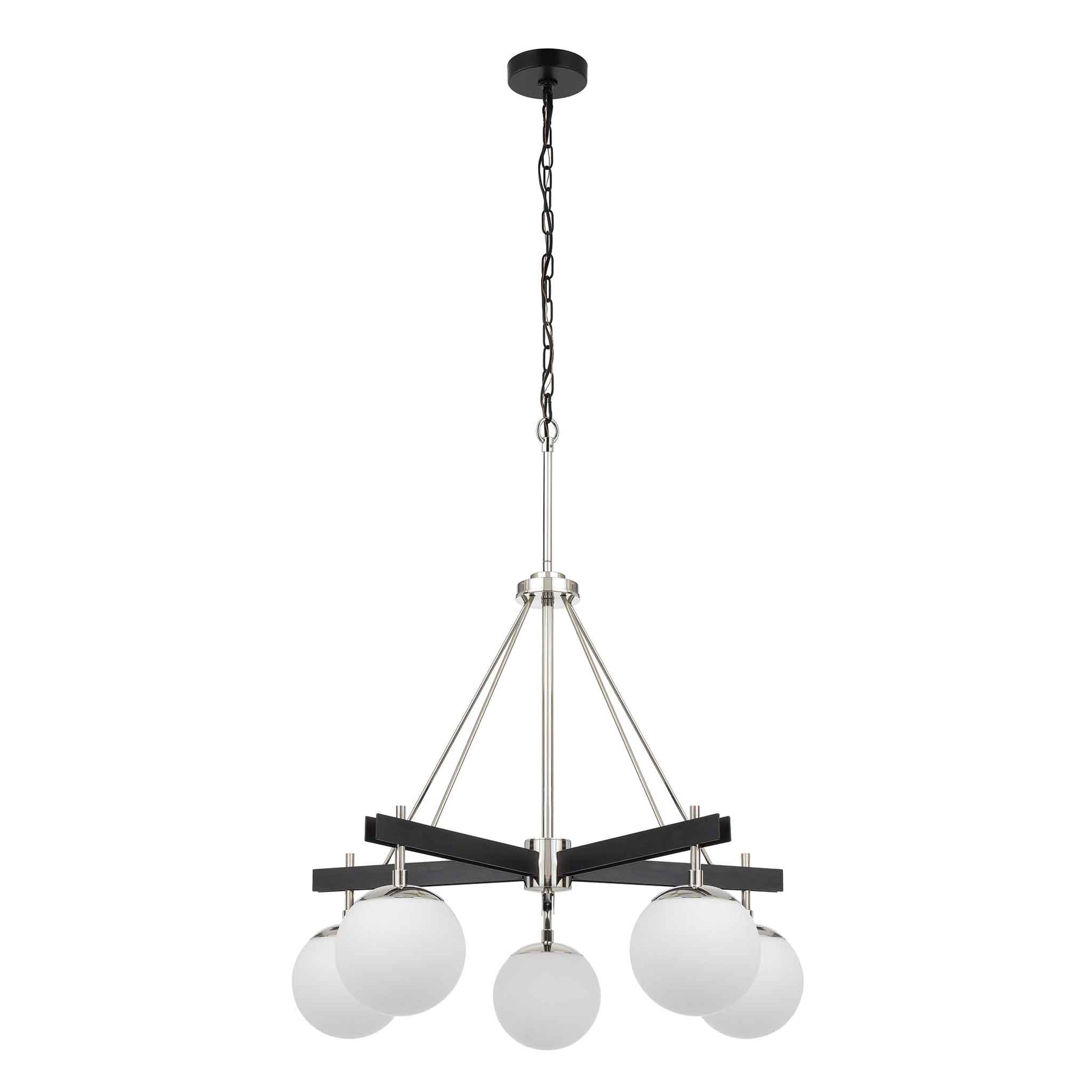 5 light 28 inch black and polished nickel chandelier