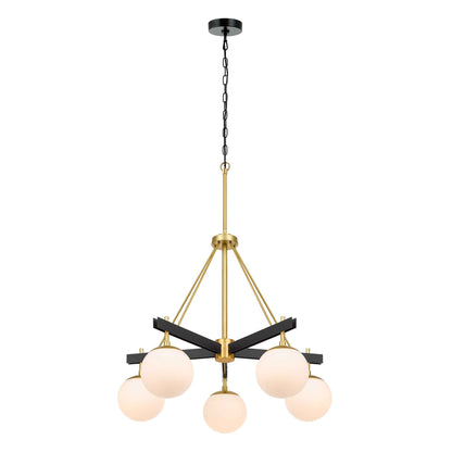 5 light 28 inch black and satin brass chandelier