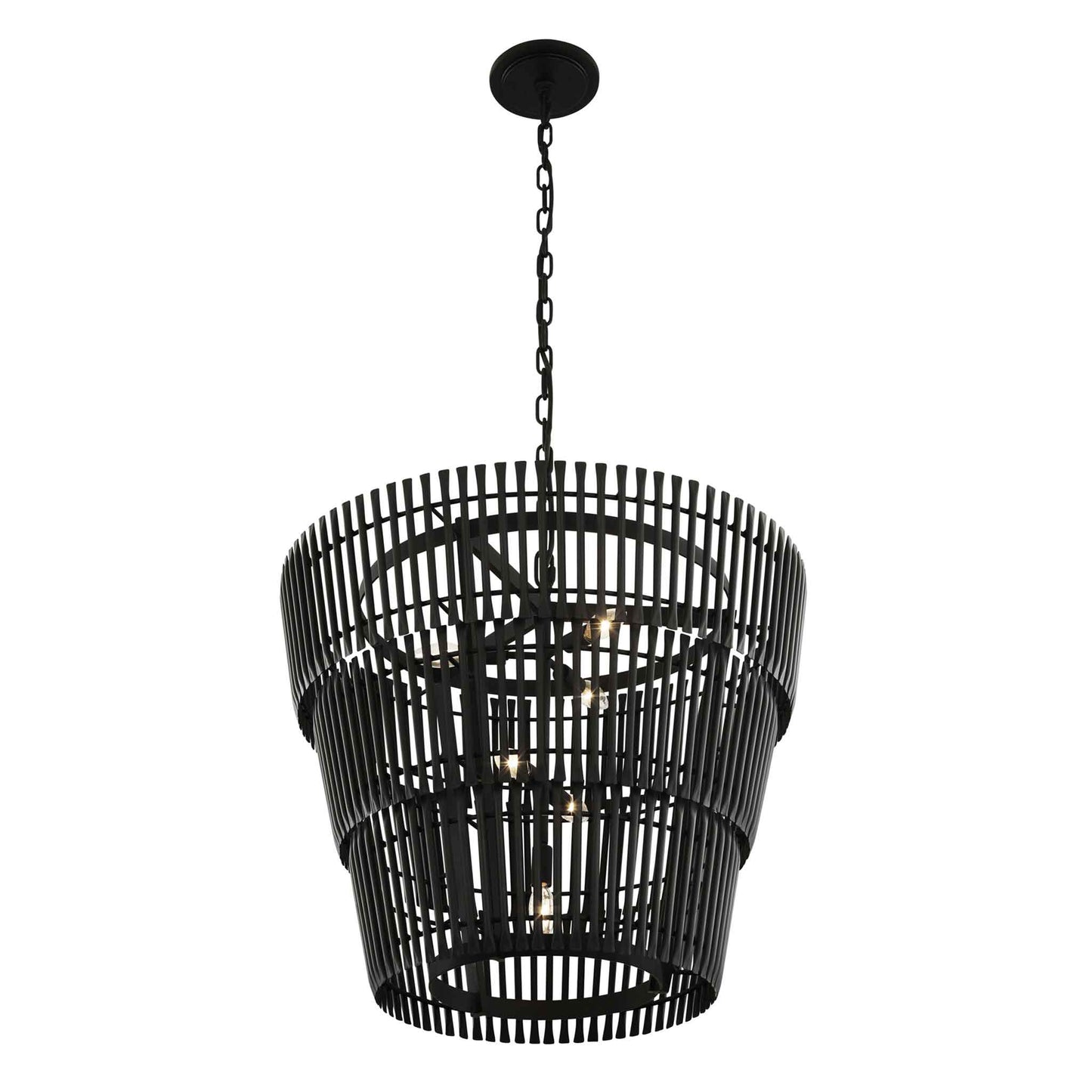 6 light 26 inch 3 tier carbon black pendant