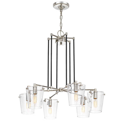 6 light 26 inch black and polished nickel chandelier