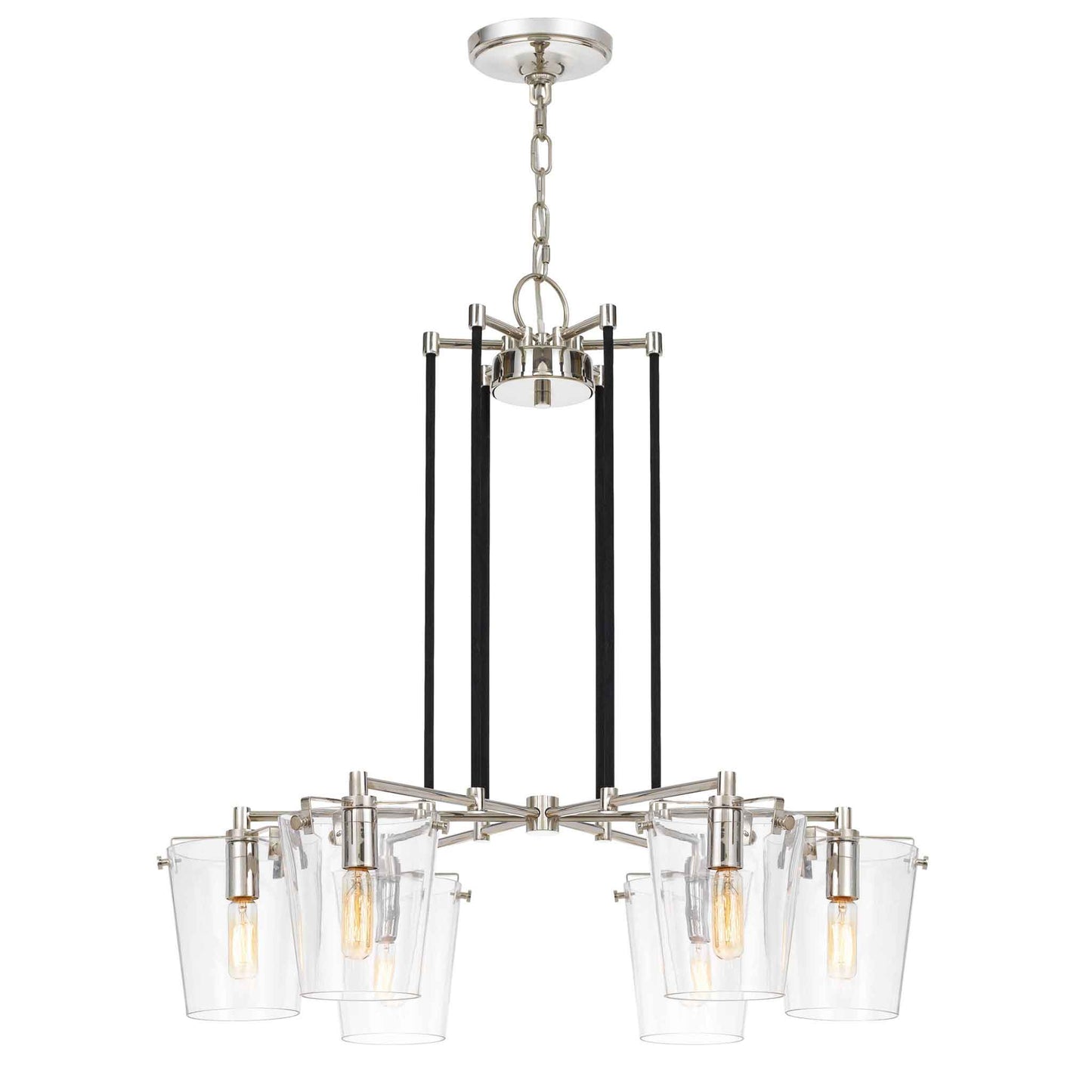 6 light 26 inch black and polished nickel chandelier