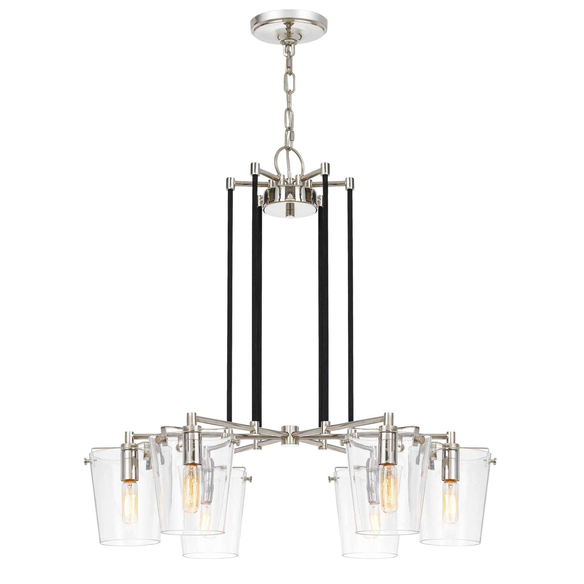 6 light 26 inch black and polished nickel chandelier