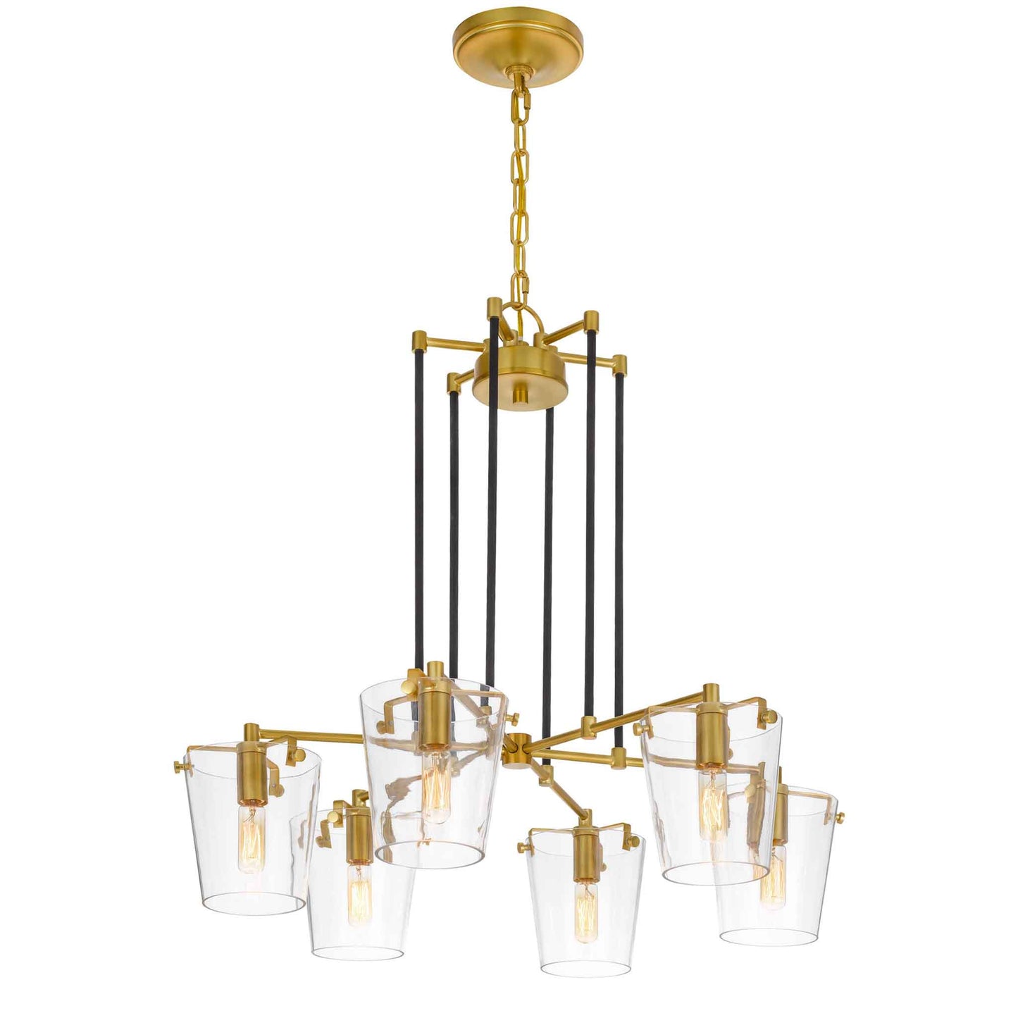 6 light 26 inch black and satin brass chandelier