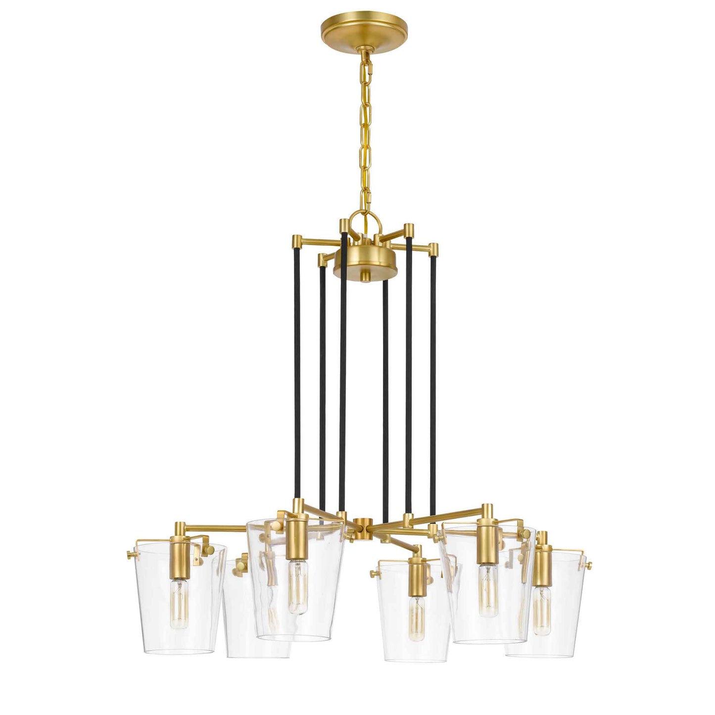 6 light 26 inch black and satin brass chandelier