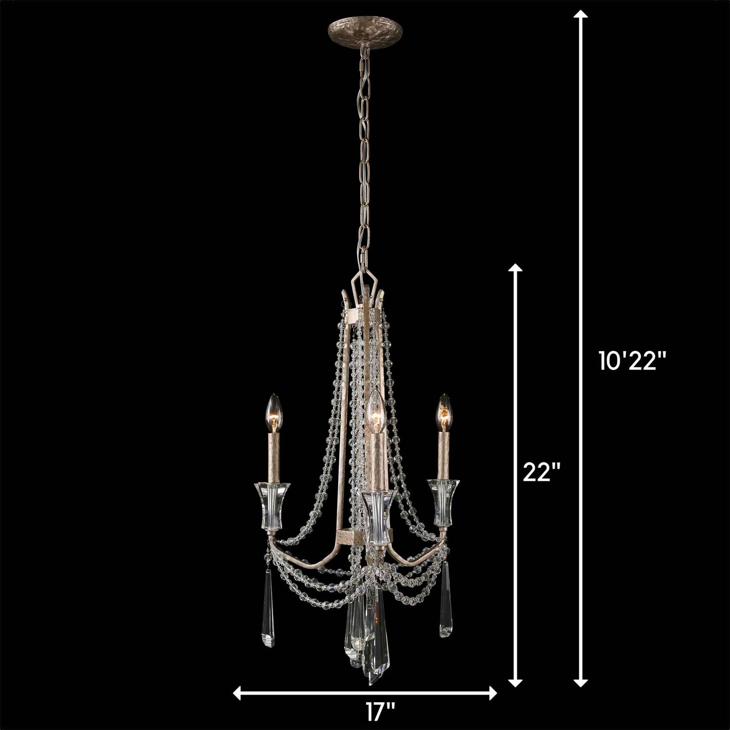 3 light 17 inch transcend silver chandelier