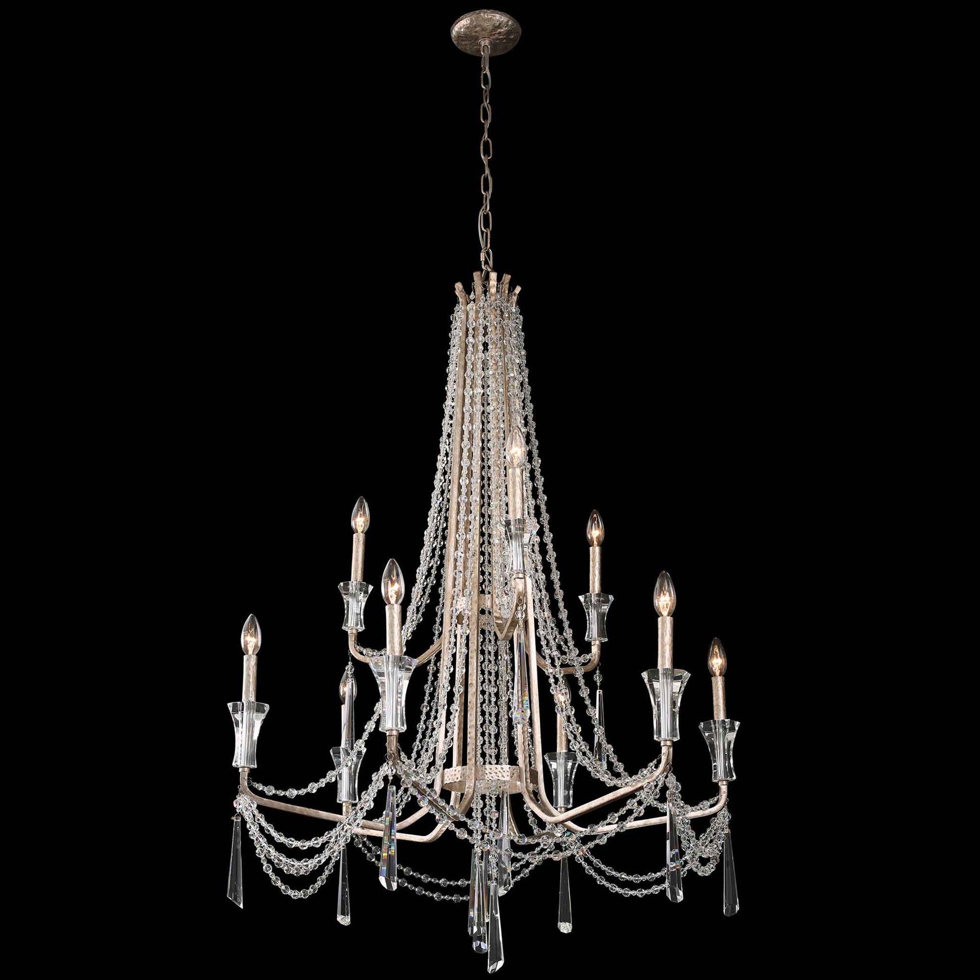 9 light 34 inch 2 tier transcend silver chandelier