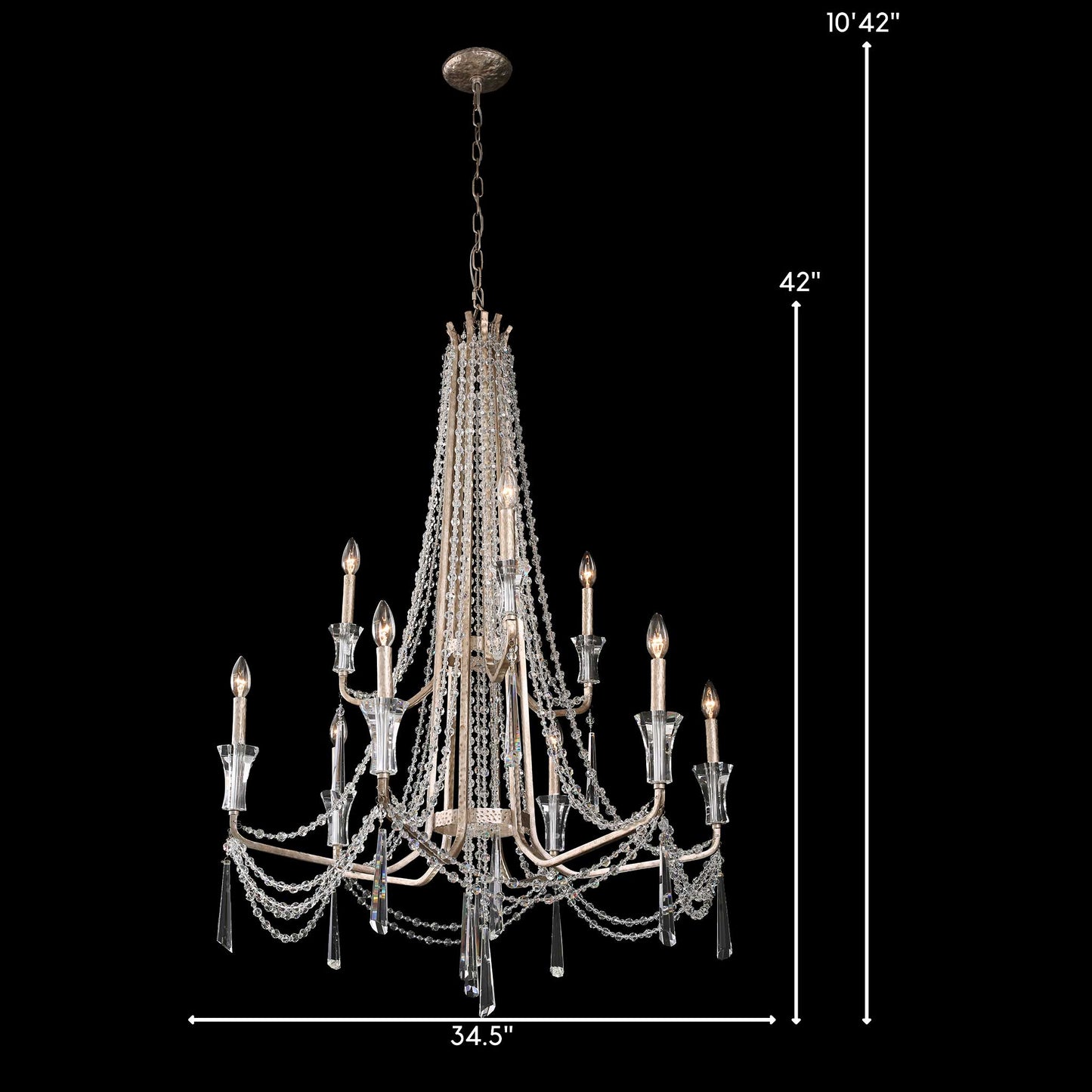 9 light 34 inch 2 tier transcend silver chandelier