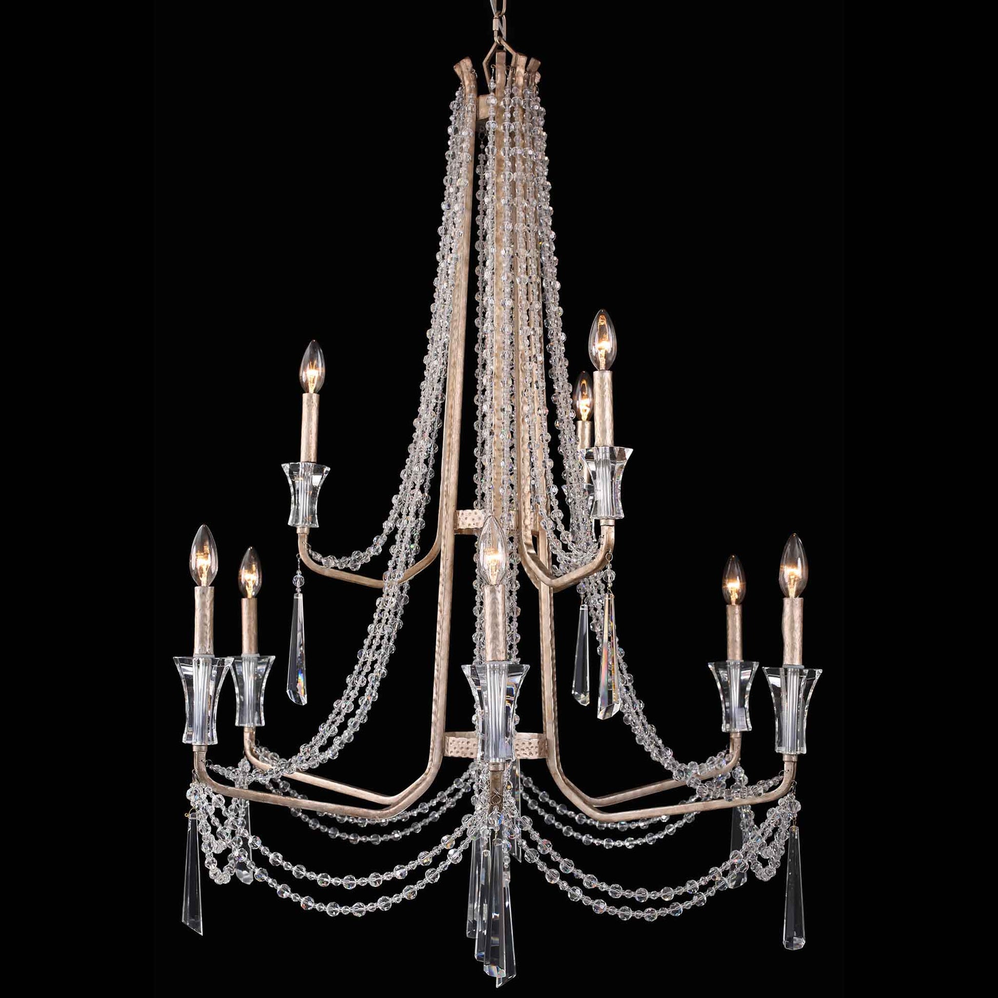 9 light 34 inch 2 tier transcend silver chandelier