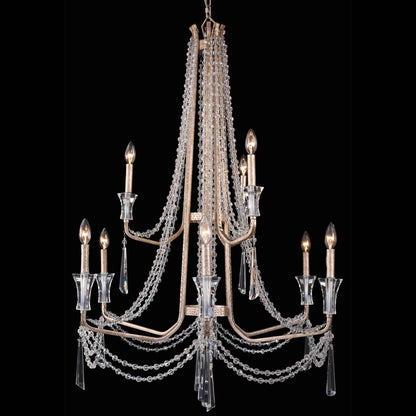 9 light 34 inch 2 tier transcend silver chandelier