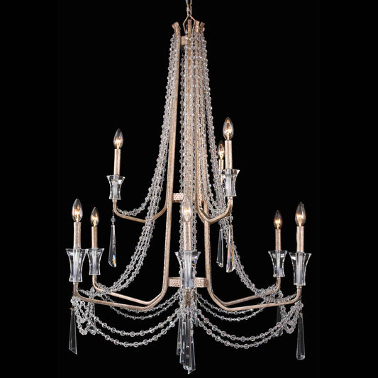 9 light 34 inch 2 tier transcend silver chandelier