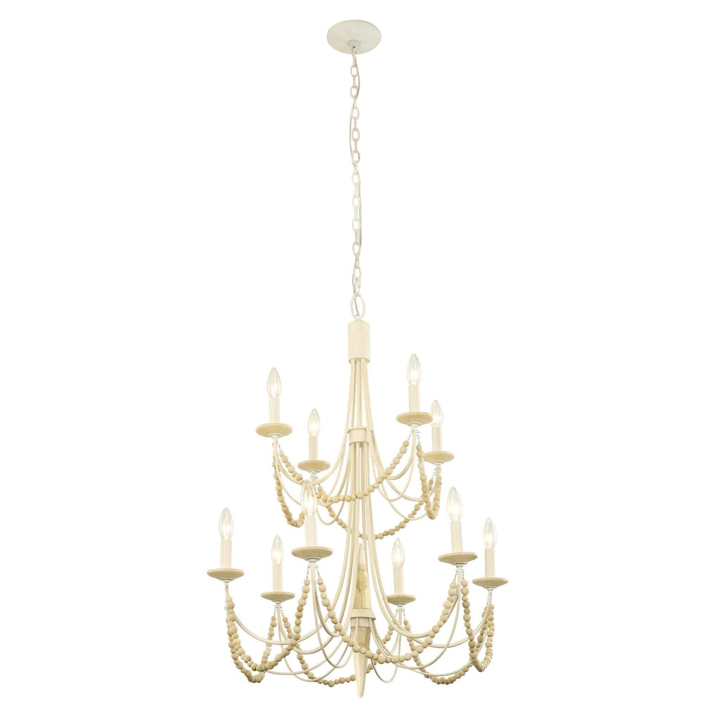 10 light 26 inch 2 tier country white and acacia chandelier