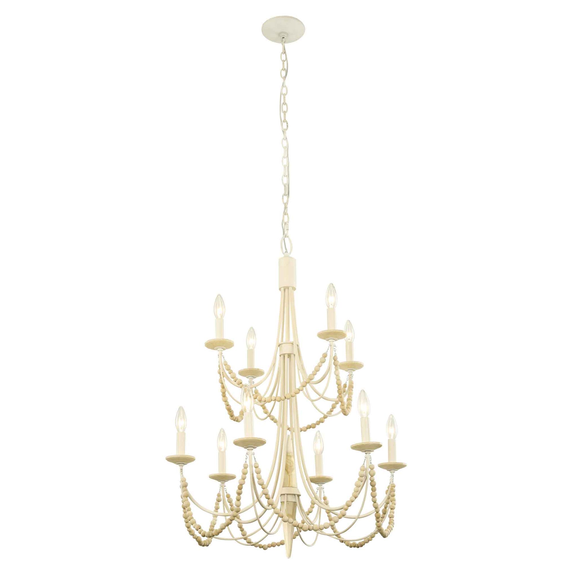 10 light 26 inch 2 tier country white and acacia chandelier