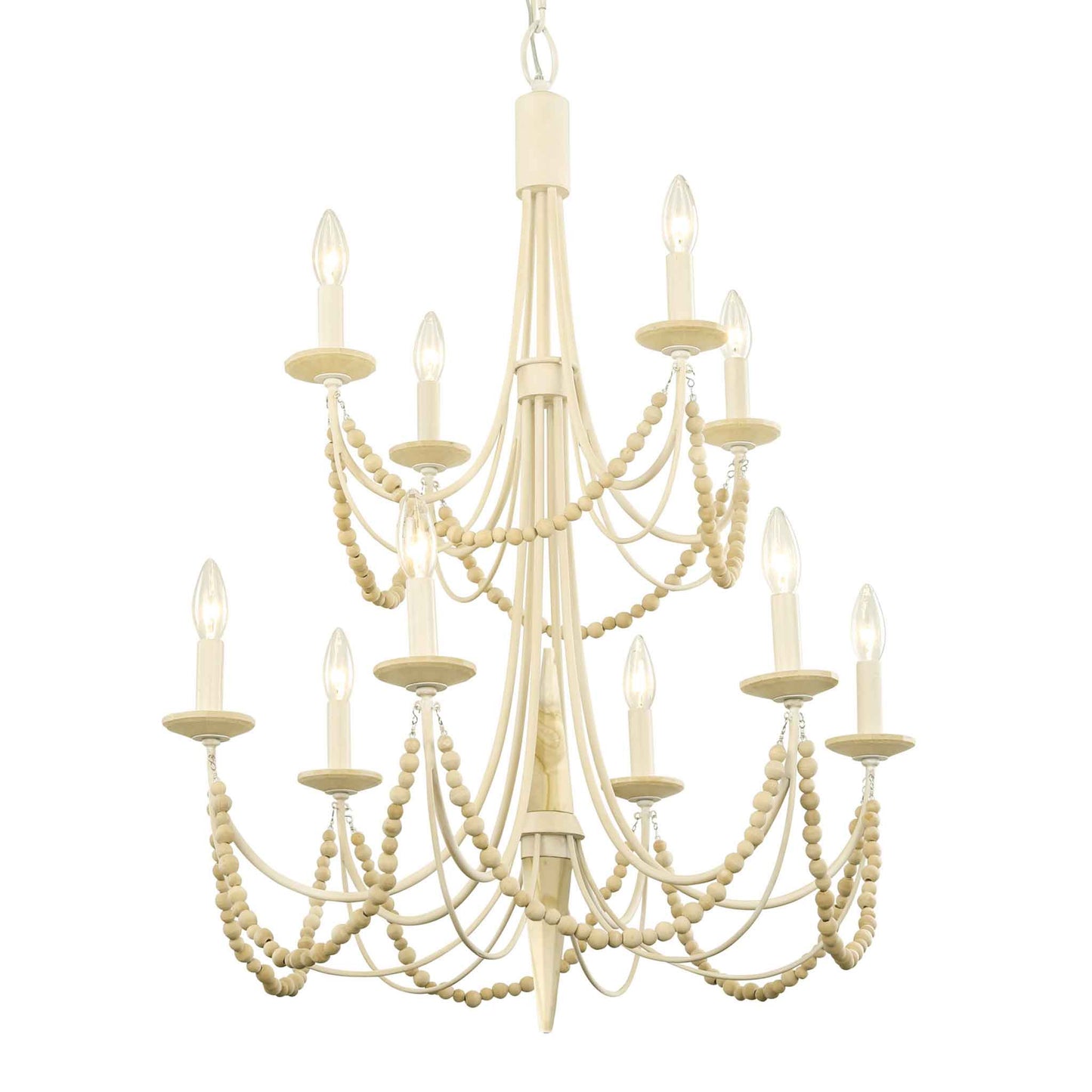 10 light 26 inch 2 tier country white and acacia chandelier