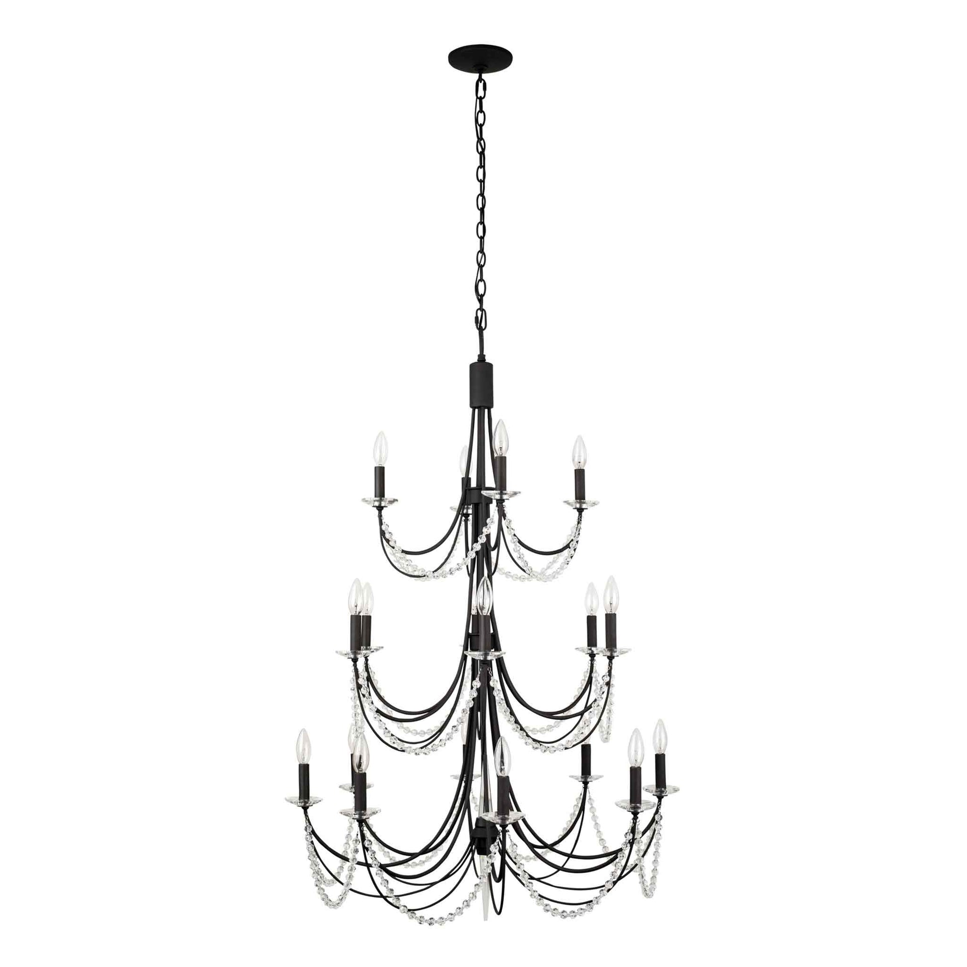 18 light 32 inch 3 tier carbon black chandelier