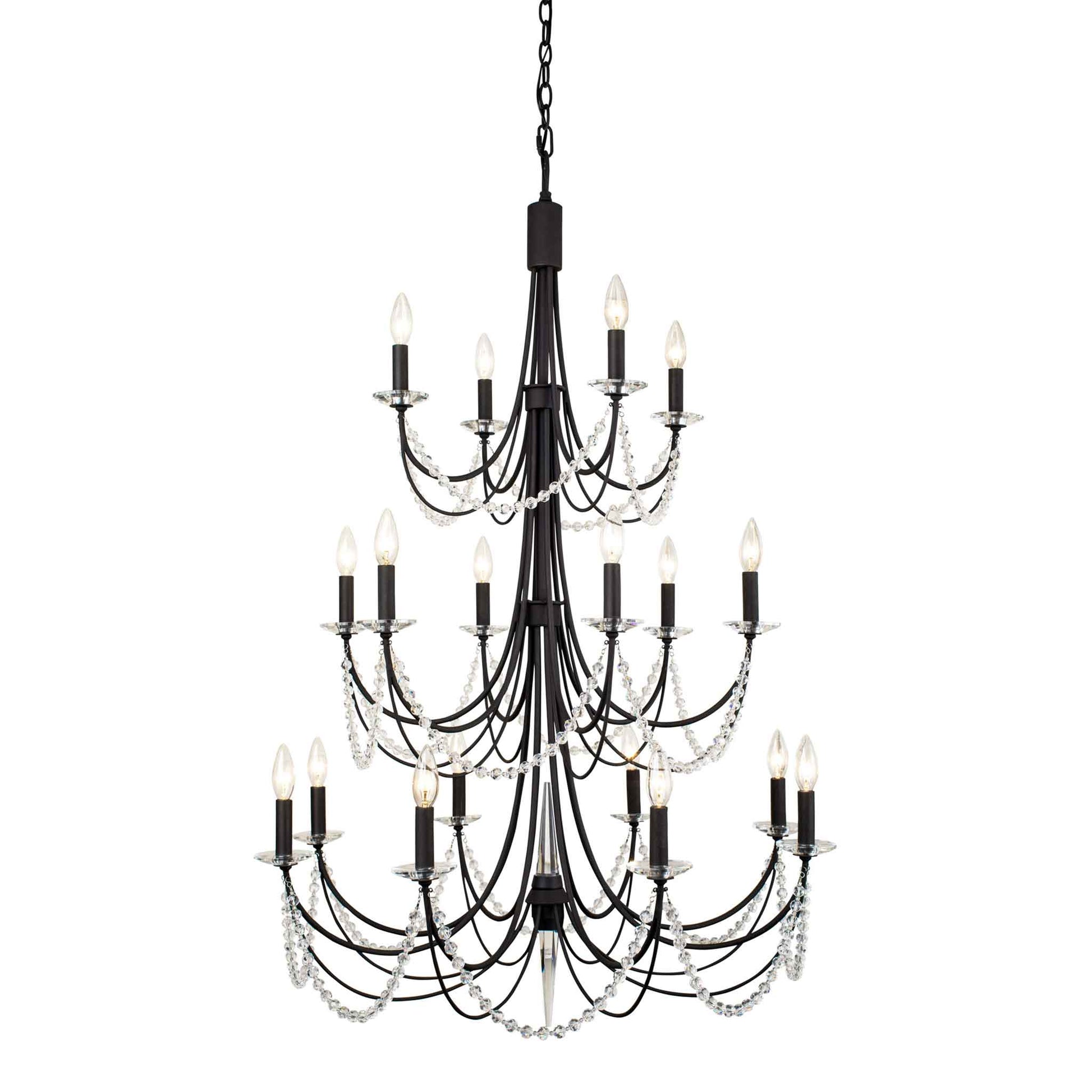 18 light 32 inch 3 tier carbon black chandelier