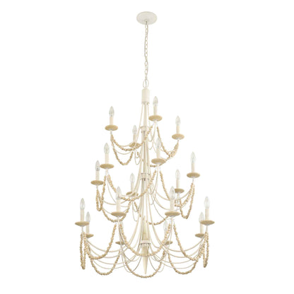 18 light 32 inch 3 tier country white and acacia chandelier