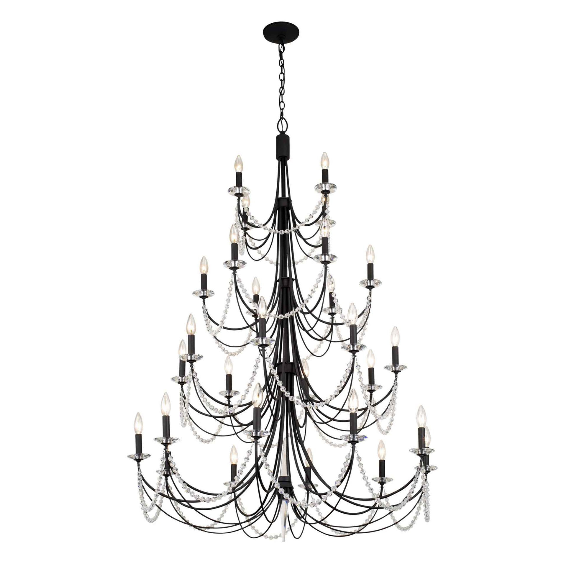 28 light 40 inch 4 tier carbon black chandelier