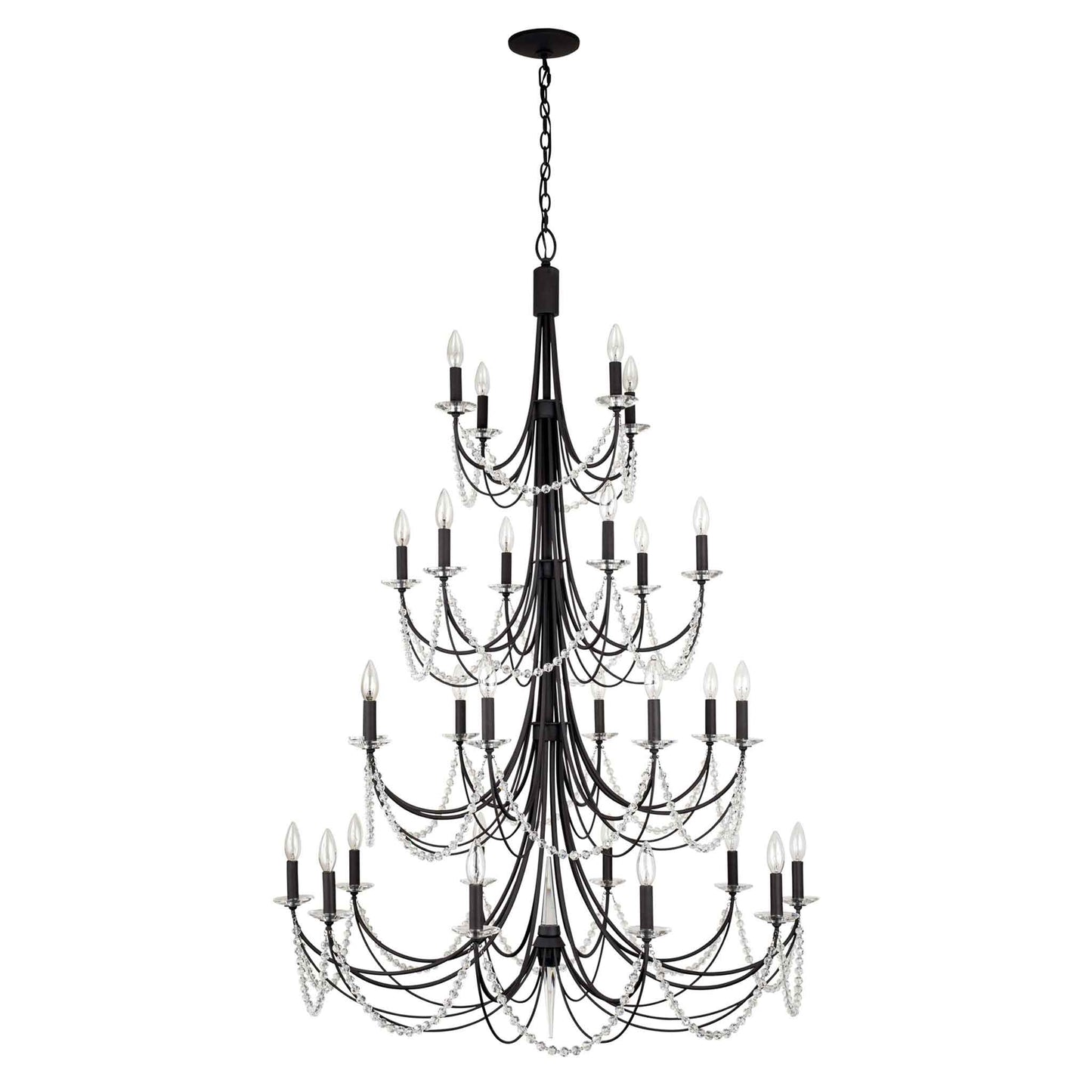 28 light 40 inch 4 tier carbon black chandelier