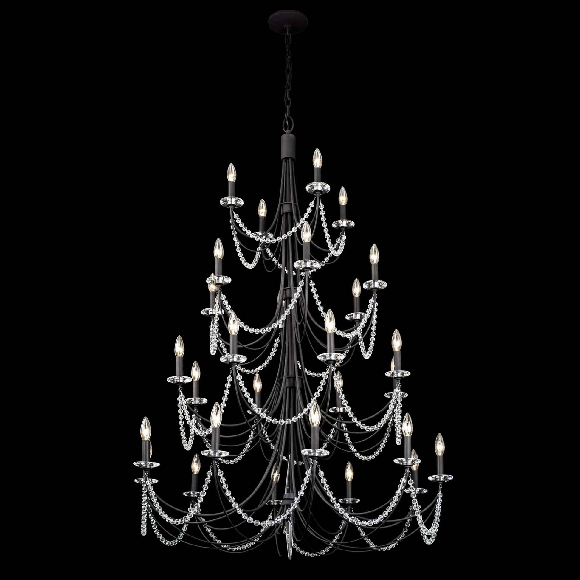 28 light 40 inch 4 tier carbon black chandelier