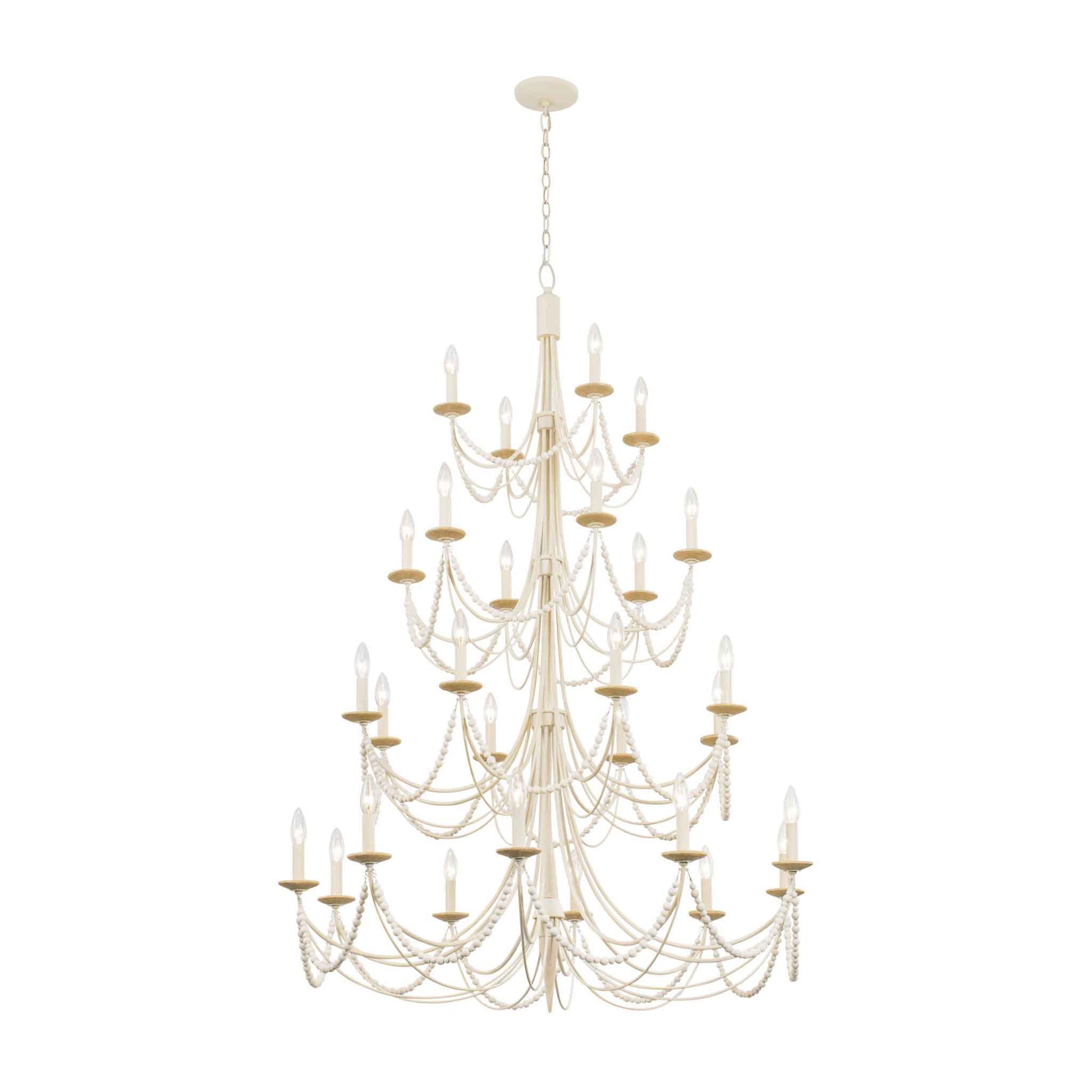 28 light 40 inch 4 tier country white and acacia chandelier