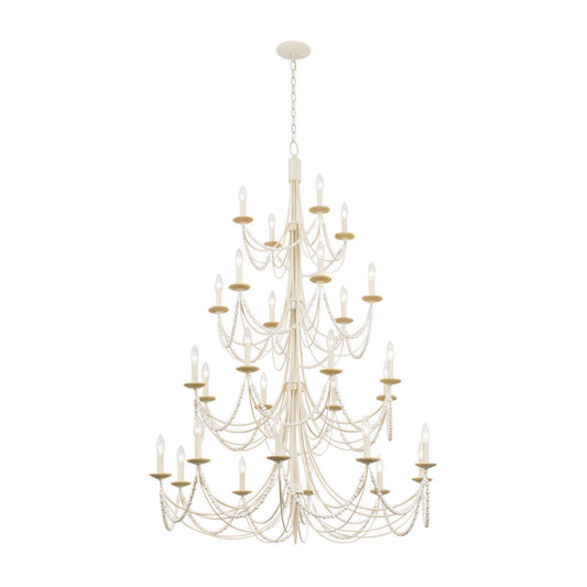 28 light 40 inch 4 tier country white and acacia chandelier