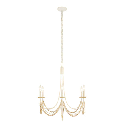 6 light 26 inch country white and acacia chandelier