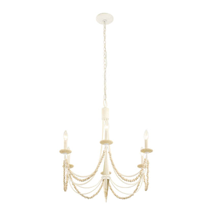 6 light 26 inch country white and acacia chandelier