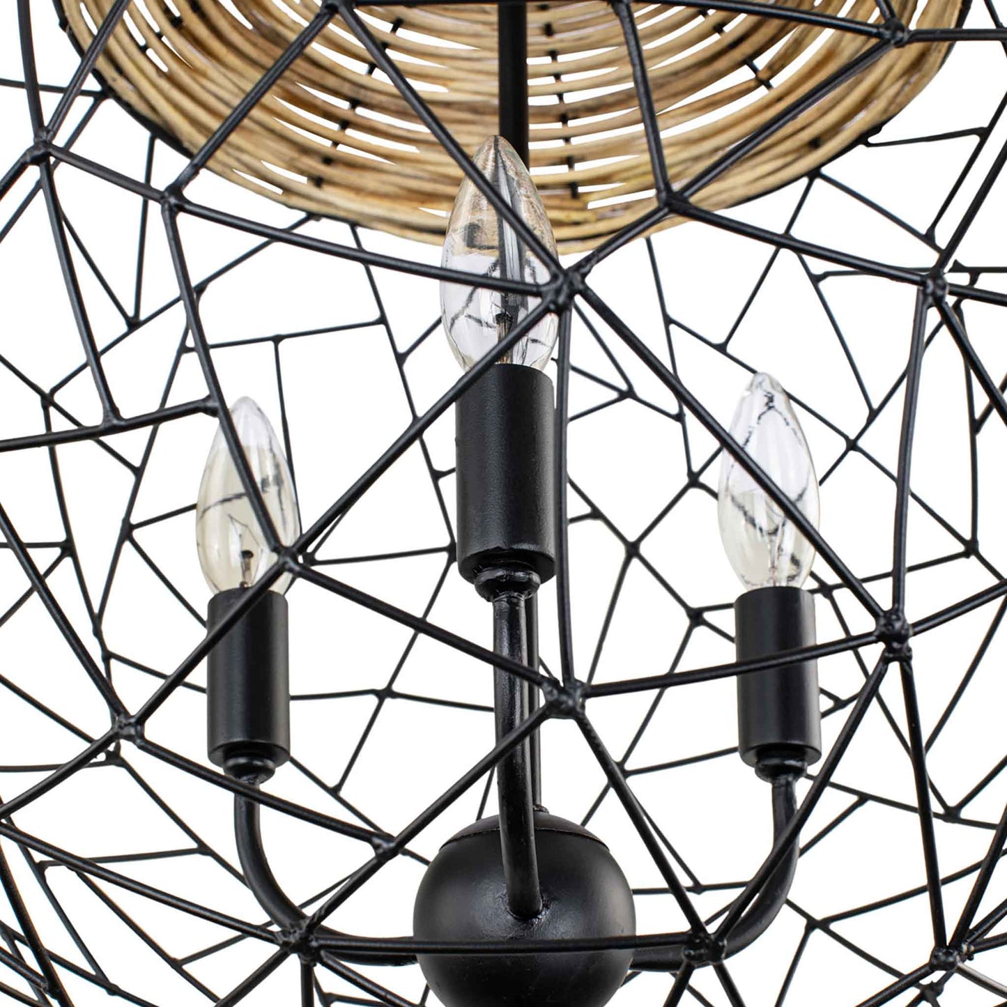 3 light 18 inch black and rattan pendant