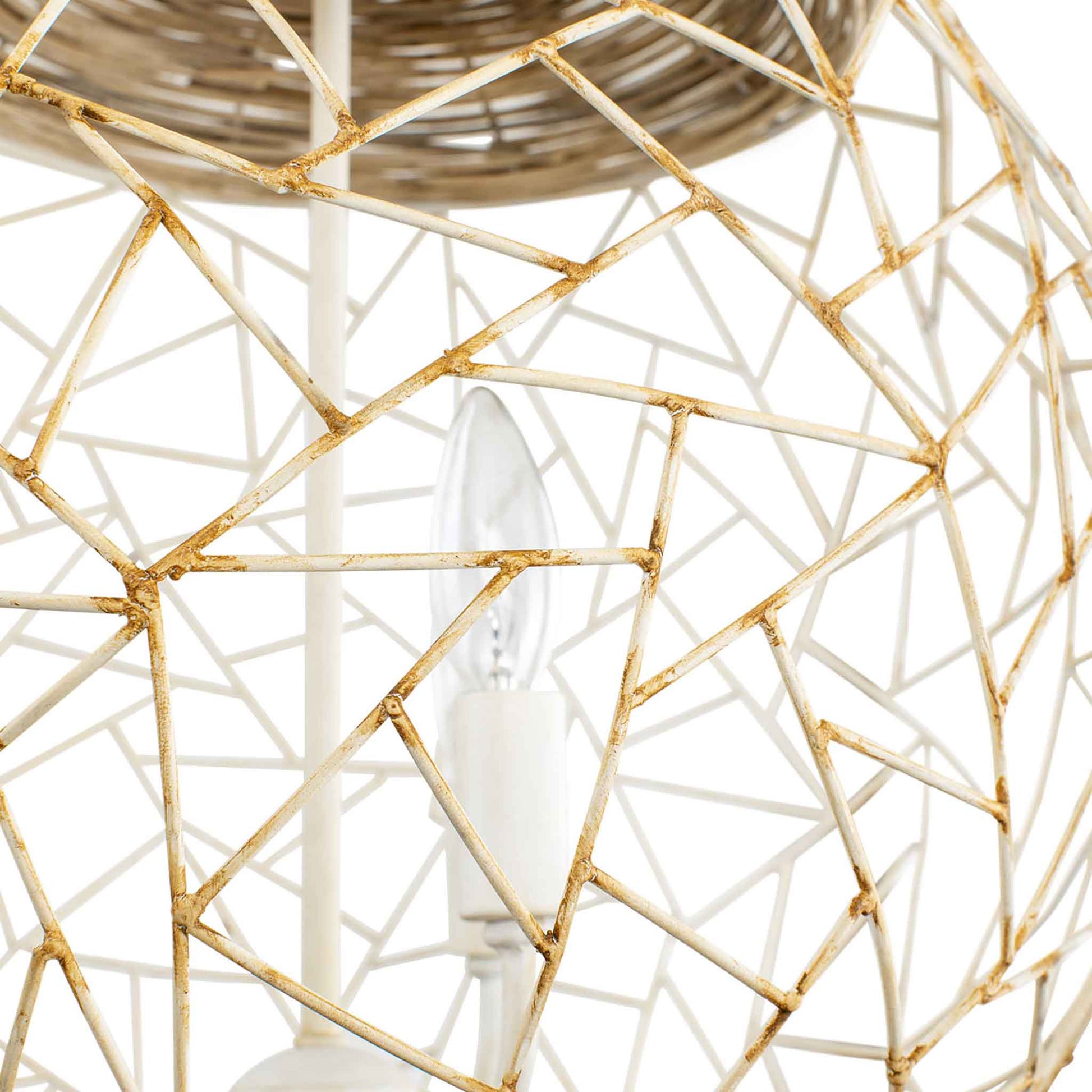 3 light 18 inch white and rattan pendant