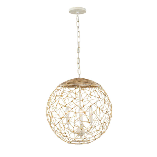 3 light 18 inch white and rattan pendant