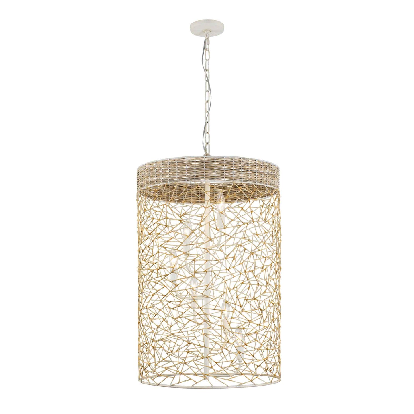 6 light 20 inch white and rattan pendant