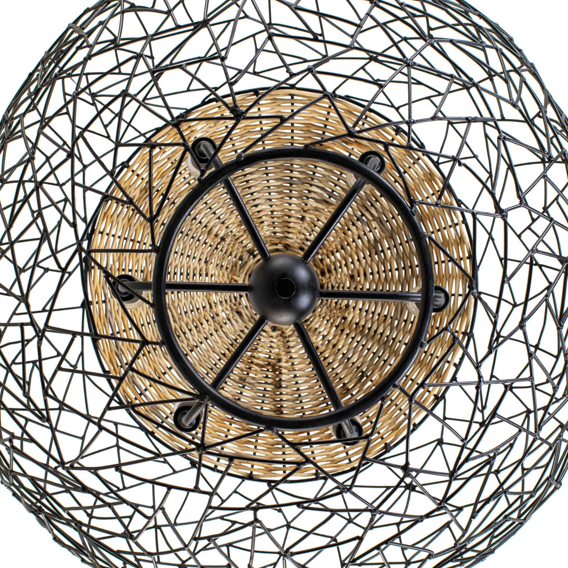 6 light 24 inch black and rattan pendant