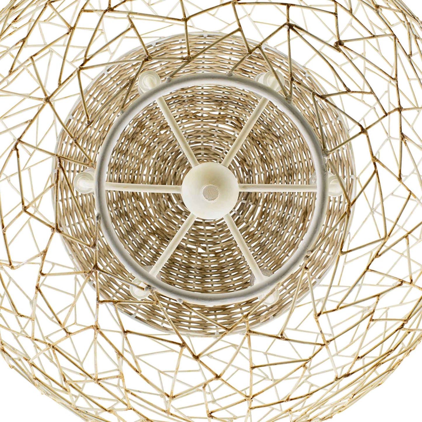 6 light 24 inch white and rattan pendant