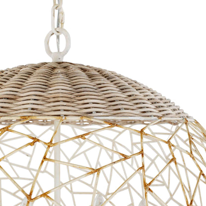 6 light 24 inch white and rattan pendant