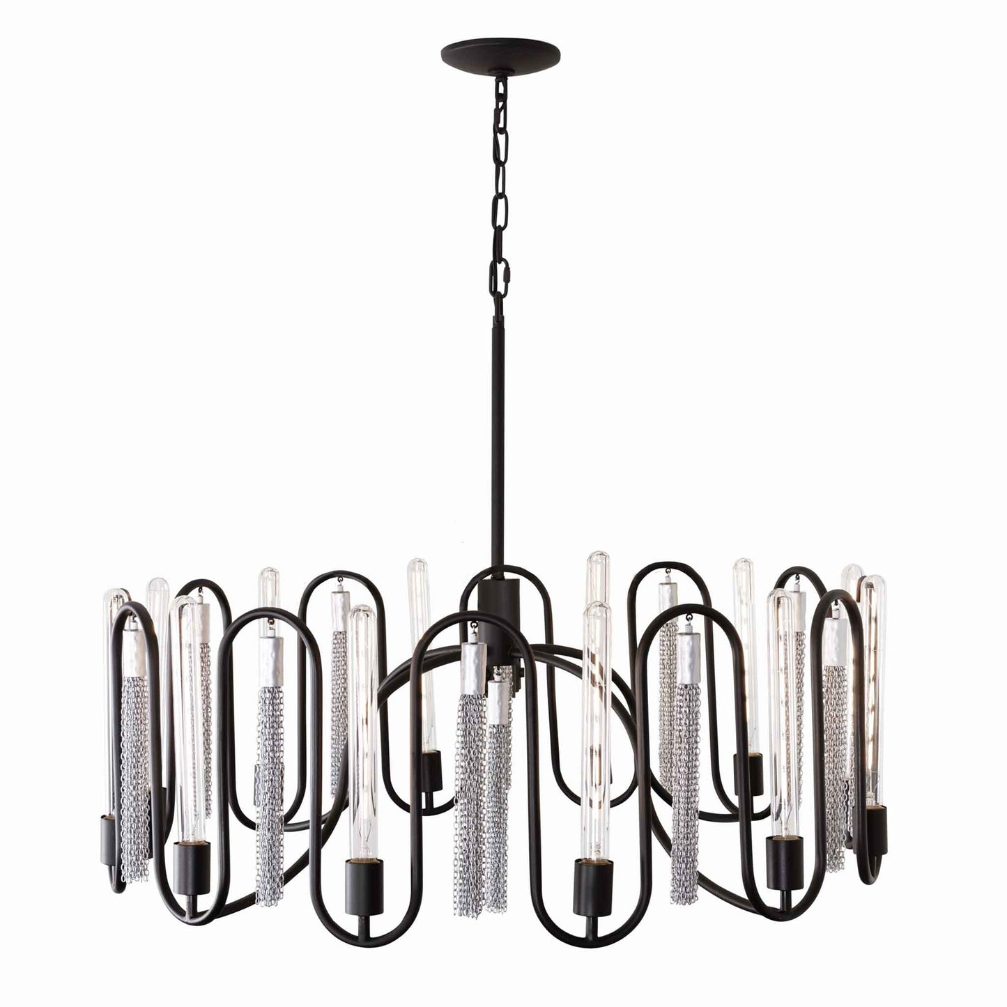 12 light 36 inch black and chrome pendant