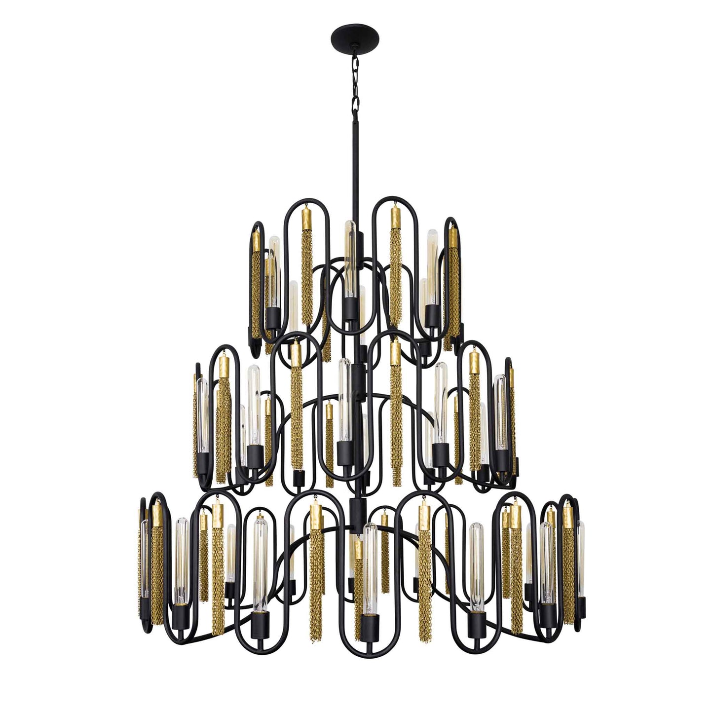 36 light 48 inch 3 tier black and gold pendant